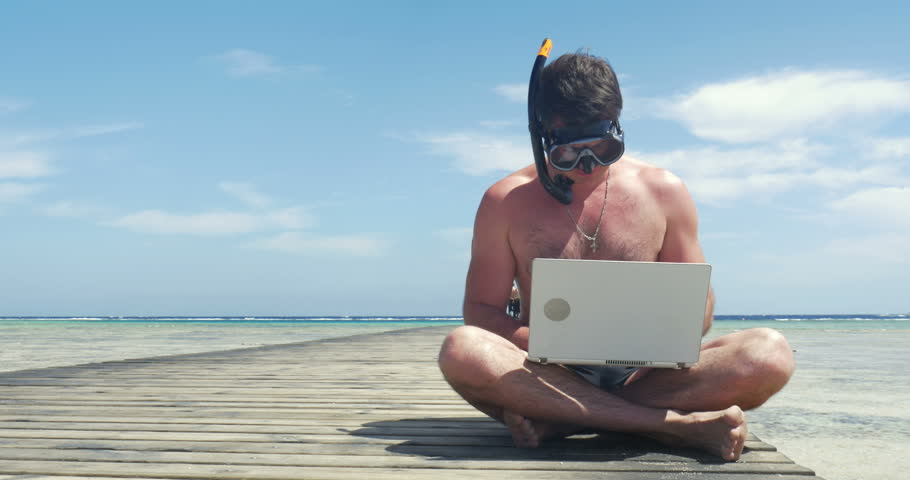 I’ve been told that I have a hard time unplugging from work during vacation. That’s an unfair charge. As you can clearly see, I’m all set for snorkeling. Sure hope my laptop is waterproof.