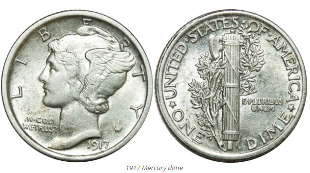 This is a Mercury dime. This particular 1917 “full band” uncirculated edition is worth over $8,000. It got me to wondering: How many thousands would my extensive dime collection be worth?” The shocking answer stunned me.